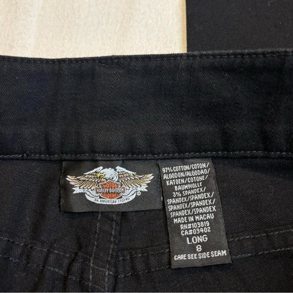Y2K Harley-Davidson Flame Embroidered Pants 8 Long Biker Grunge Chrome Buckle - Picture 5 of 6